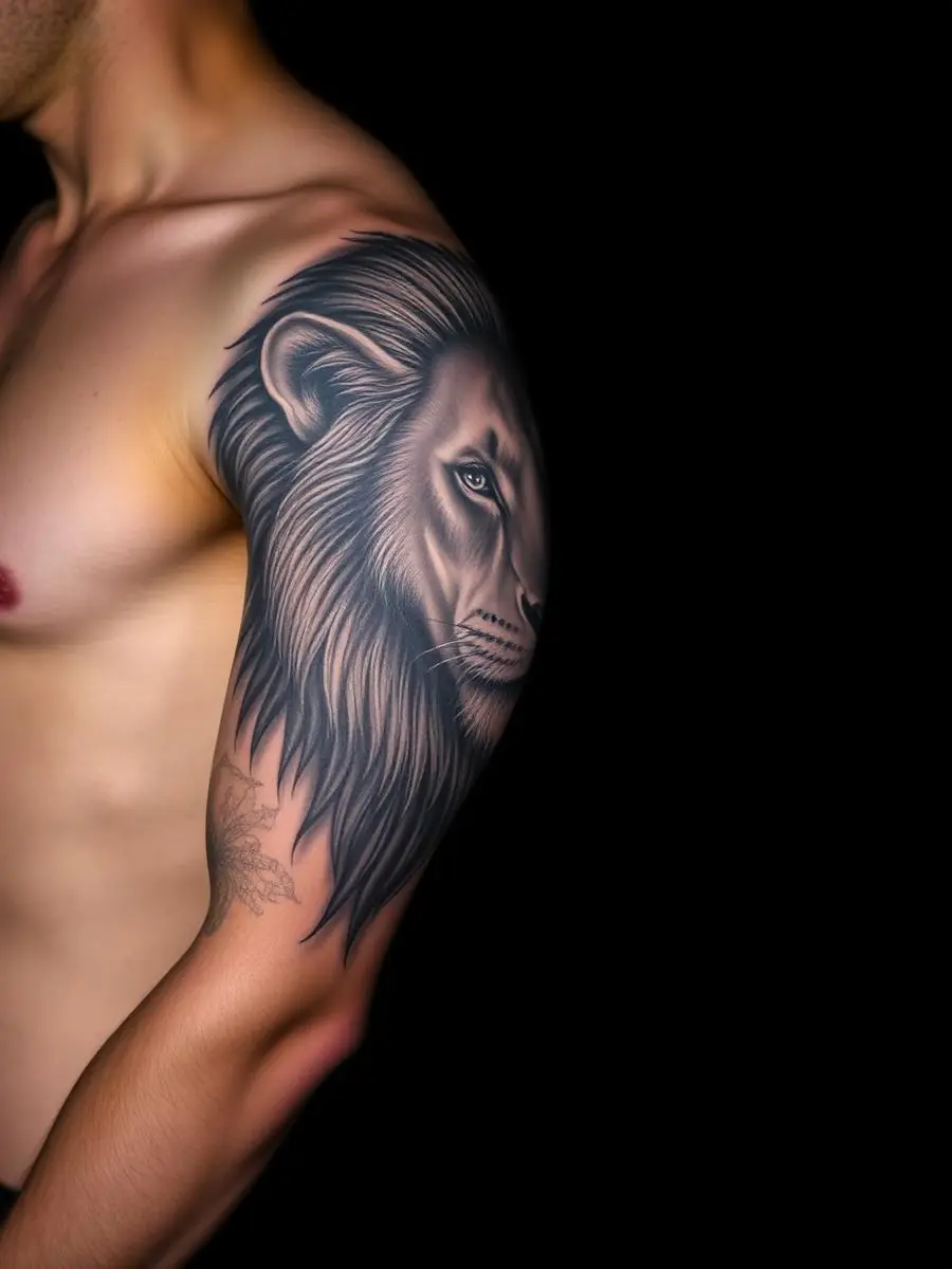 Black & Grey Löwen-Sleeve Tattoo