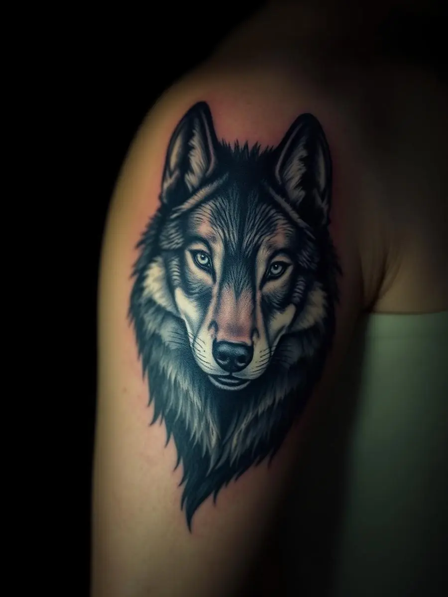 Realistic Wolf Portrait Tattoo