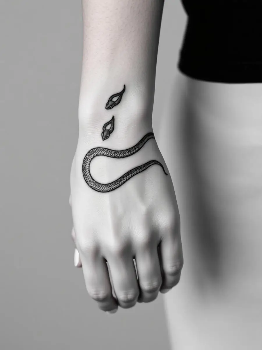 Fineline Schlangen Hand Tattoo
